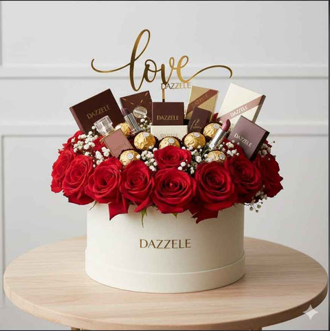 Round Box Makeup And Chocolates Hamper