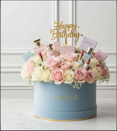 Sky Blue Round Box Beauty  Hamper